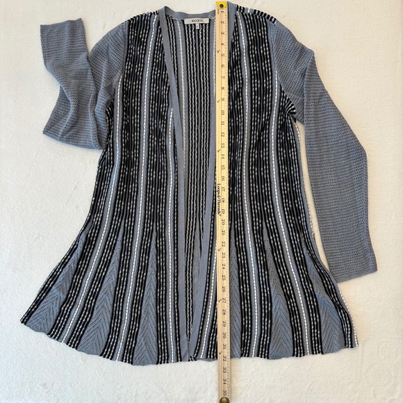 ZOZO Striped Linen Blend Knit‎ Cardigan Open Front Gray Black White Womens L - Picture 4 of 9